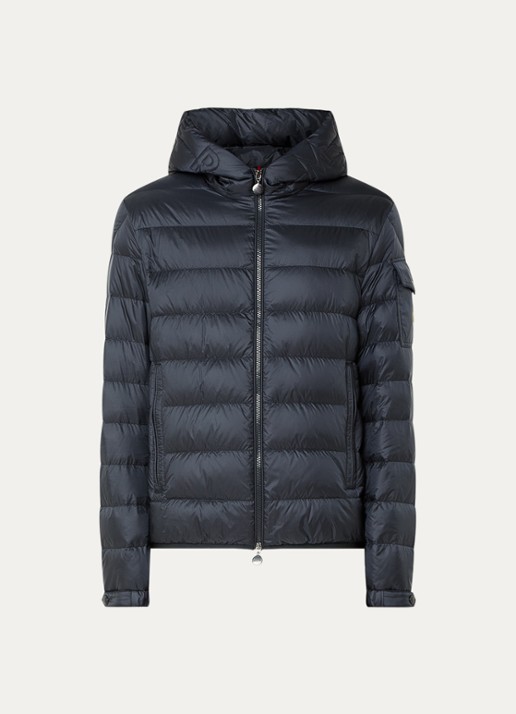 Moncler Najan puffer jack met donsvulling en ritszakken - voorkant 5 donkerblauw