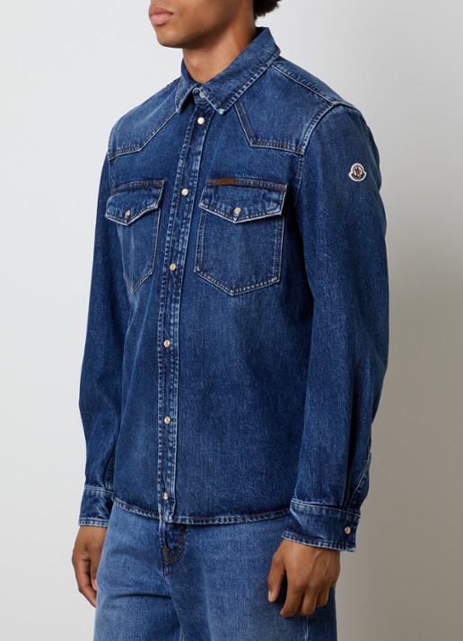 Moncler Overshirt van denim met borstzakken - detail indigo