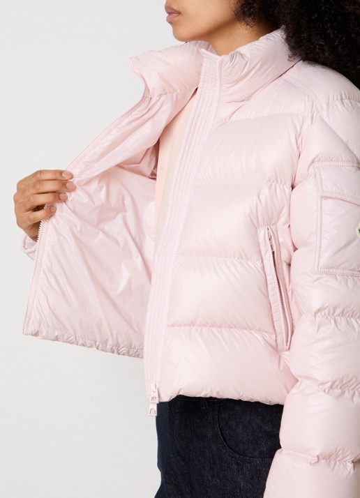 Moncler Petra gewatteerd jack met donsvulling en logo - detail 3 fuchsia