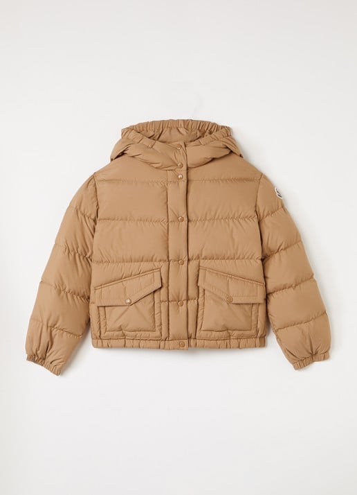 Moncler Phelanta pufferjack met donsvulling en klepzakken - voorkant 2 cognac