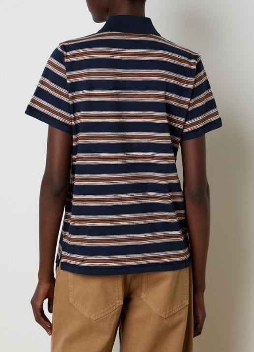 Moncler Polo met streepprint en logopatch - achterkant donkerblauw
