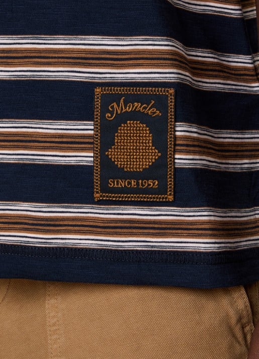 Moncler Polo met streepprint en logopatch - detail 3 donkerblauw