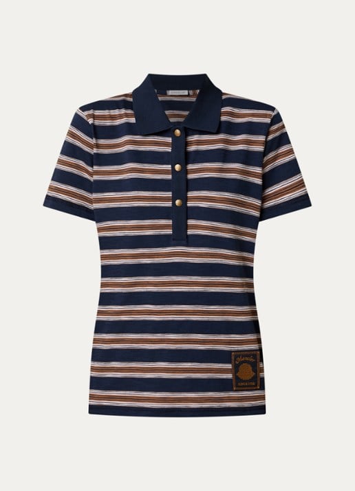 Moncler Polo met streepprint en logopatch - voorkant 4 donkerblauw