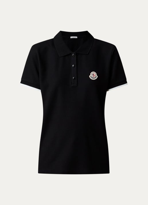Moncler Polo van piqué katoen met getipteboorden en logopatch  - voorkant 2 zwart