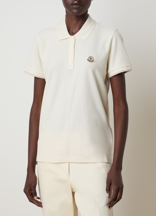 Moncler Polo van piqué katoen met getipteboorden en logopatch  - detail naturel