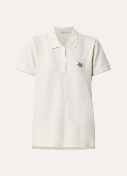 Moncler Polo van piqué katoen met getipteboorden en logopatch  - voorkant 3 naturel