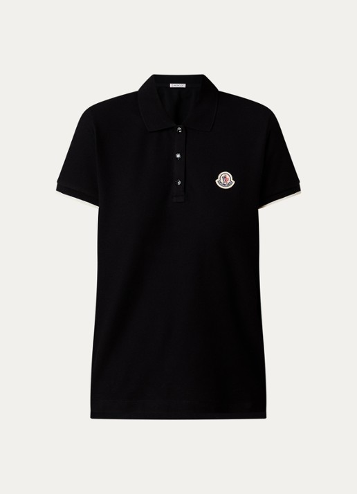 Moncler Polo van piqué katoen met logo - voorkant 2 zwart