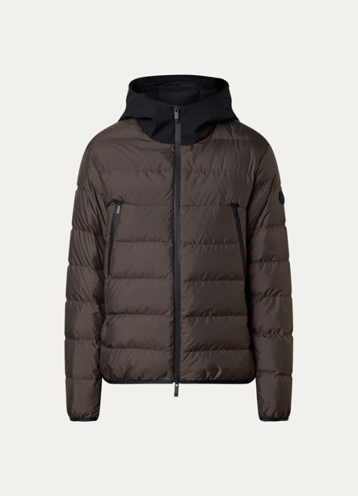 Moncler Puffer jack met donsvulling en capuchon - voorkant donkerbruin