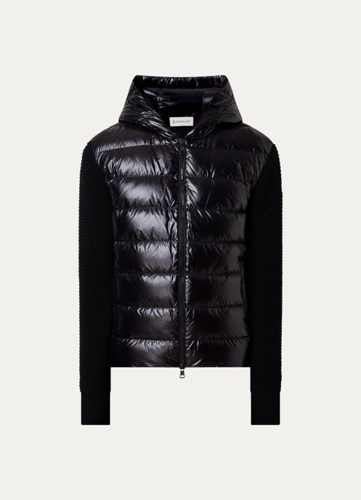 Moncler Puffer jack met donsvulling en ritszakken - voorkant 5 zwart