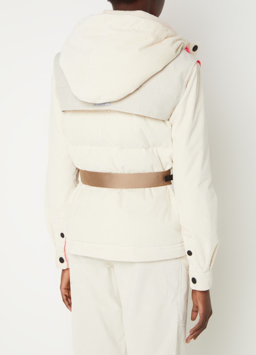 Moncler Puffer jack van corduroy met afneembare mouwen en capuchon - achterkant gebroken wit