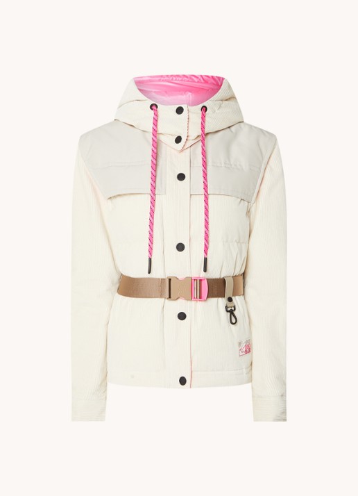 Moncler Puffer jack van corduroy met afneembare mouwen en capuchon - voorkant 5 gebroken wit