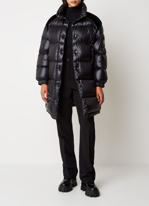Moncler Puffer jas met donsvulling en details van fluweel - voorkant 5 zwart