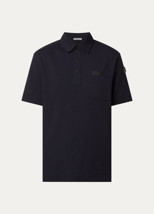 Moncler Regular fit polo van piqué katoen met borstzak - voorkant 4 donkerblauw