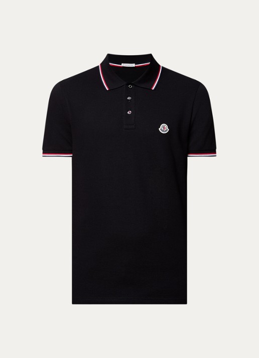 Moncler Regular fit polo van piqué katoen met logo - voorkant 2 zwart