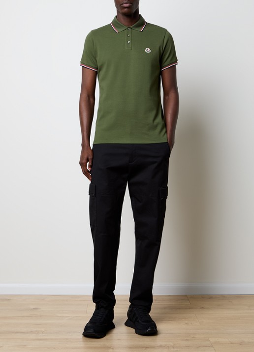 Moncler Regular fit polo van piqué katoen met logo - voorkant 4 legergroen