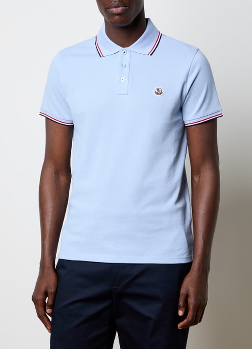 Moncler Regular fit polo van piqué katoen met logo - detail 2 lichtblauw
