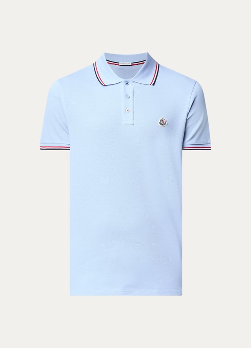 Moncler Regular fit polo van piqué katoen met logo - voorkant 3 lichtblauw