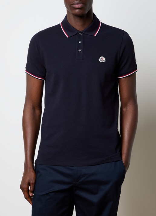Moncler Regular fit polo van piqué katoen met logo - detail 2 donkerblauw