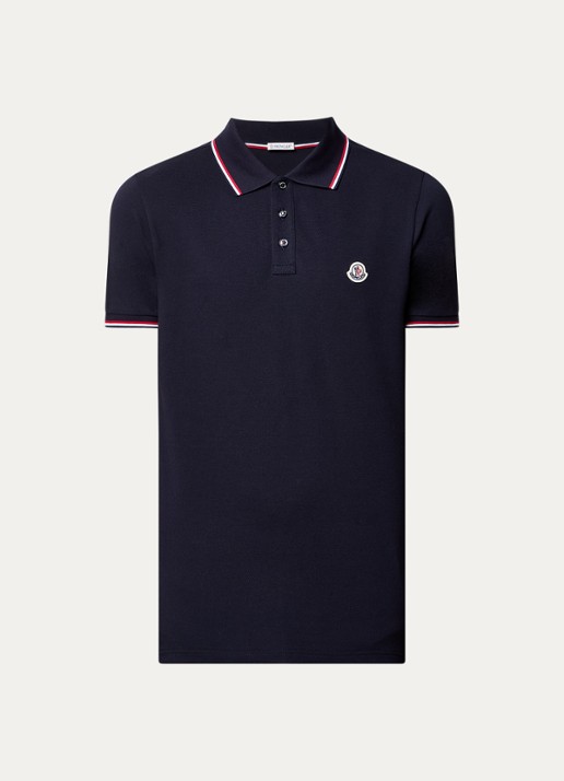 Moncler Regular fit polo van piqué katoen met logo - voorkant 3 donkerblauw