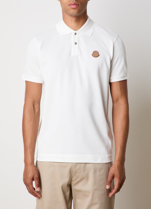Moncler Regular fit polo van piqué katoen met logo - detail 4 gebroken wit