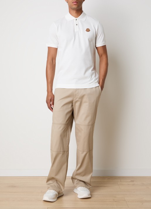 Moncler Regular fit polo van piqué katoen met logo - voorkant 3 gebroken wit