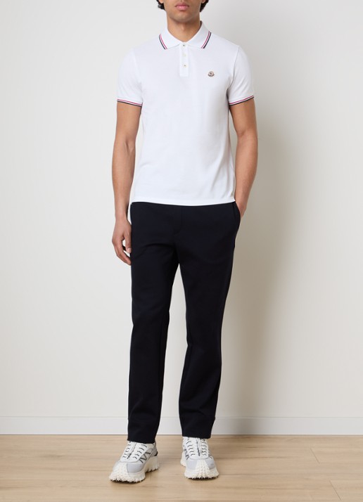 Moncler Regular fit polo van piqué katoen met logo - voorkant 3 wit