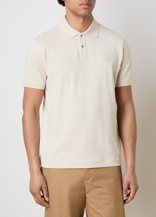 Moncler Regular fit polo van piqué katoen met logo - detail creme