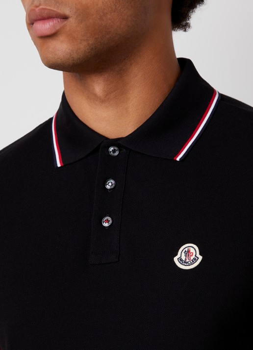 Moncler Regular fit polo van piqué katoen met logo - detail 5 zwart