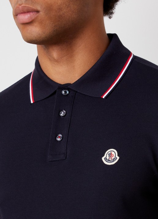 Moncler Regular fit polo van piqué katoen met logo - detail 4 donkerblauw