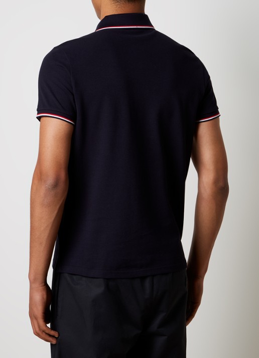Moncler Regular fit polo van piqué katoen met logoborduring - achterkant donkerblauw