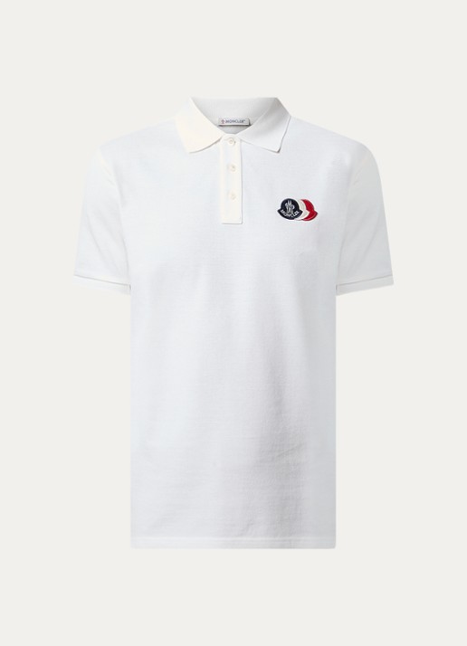 Moncler Regular fit polo van piqué katoen met logoborduring - voorkant 2 wit