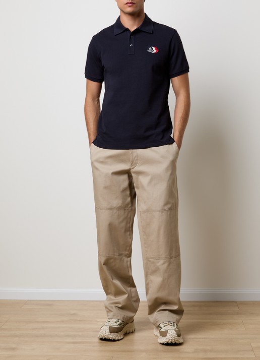 Moncler Regular fit polo van piqué katoen met logoborduring - voorkant 3 blauw
