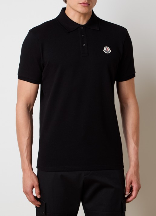 Moncler Regular fit polo van piqué katoen - detail zwart