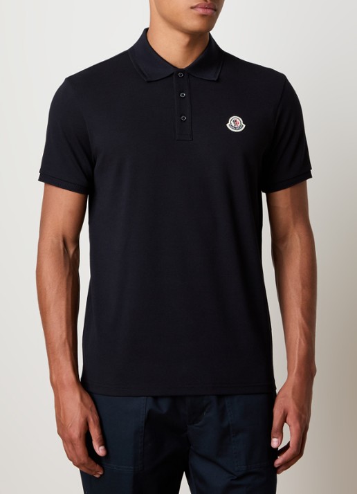 Moncler Regular fit polo van piqué katoen - detail donkerblauw