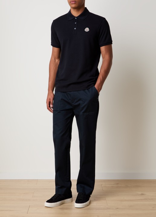 Moncler Regular fit polo van piqué katoen - voorkant 5 donkerblauw