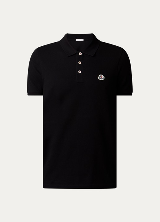 Moncler Regular fit polo van piqué katoen - voorkant 2 zwart