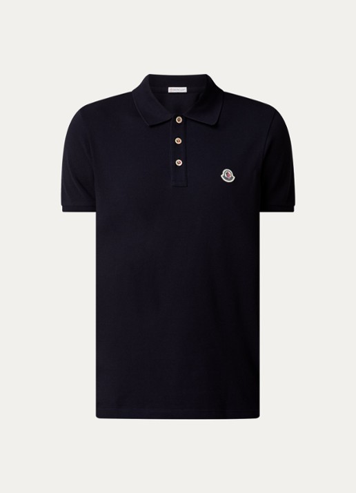 Moncler Regular fit polo van piqué katoen - voorkant donkerblauw