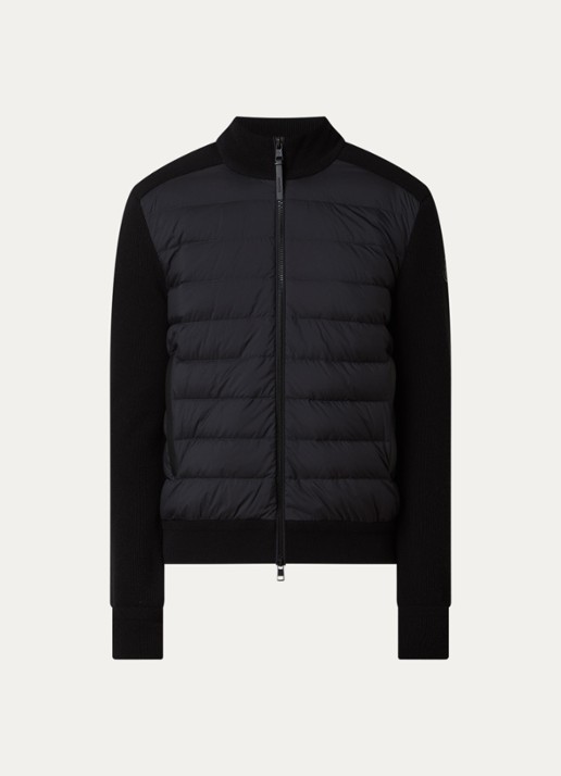 Moncler Ribgebreid vest in kajsmierblend met gewatteerd voorpand - voorkant 2 zwart
