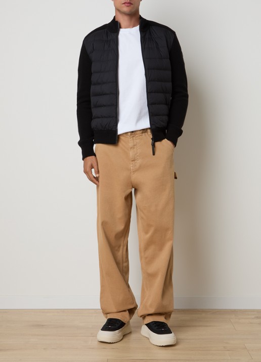 Moncler Ribgebreid vest in kajsmierblend met gewatteerd voorpand - voorkant 3 zwart