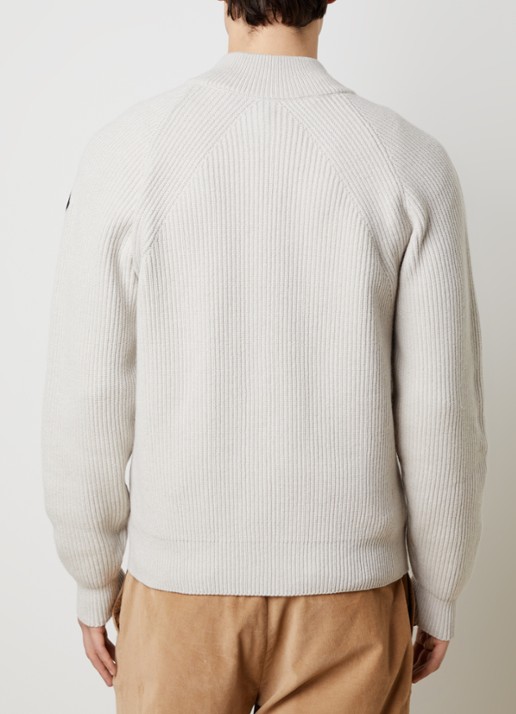 Moncler Ribgebreid vest in kasjmierblend met steekzakken - achterkant gebroken wit