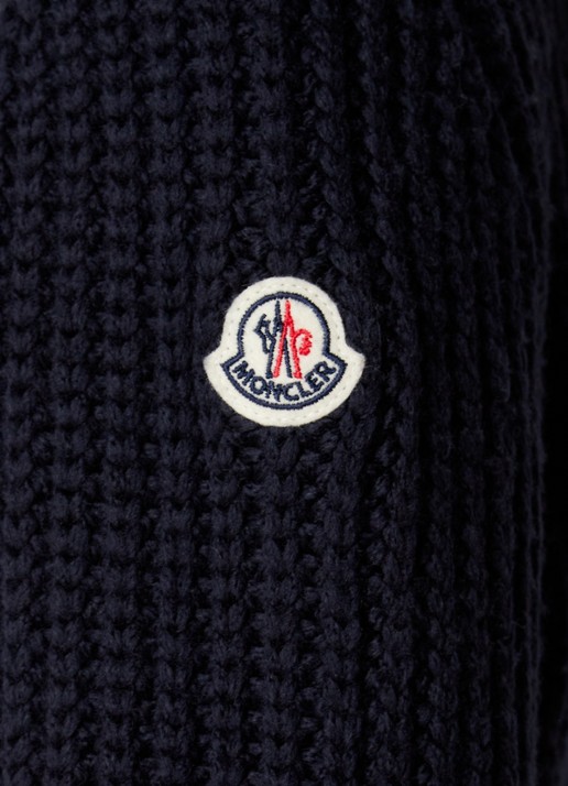 Moncler Ribgebreid vest in wolblend met gewatteerd voorpand - detail 5 blauw