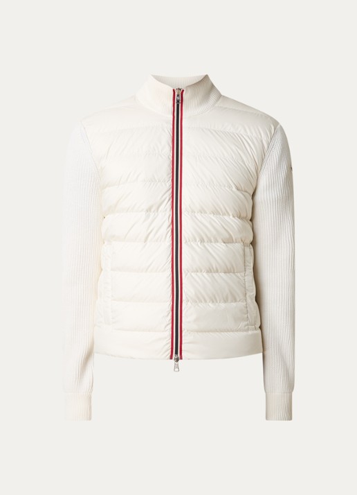 Moncler Ribgebreid vest met gewatteerd voorpand en donsvulling - voorkant 2 gebroken wit