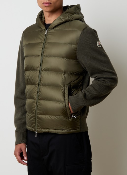 Moncler Ribgebreid vest van scheerwol met gewatteerd voorpand met donsvulling - detail 2 mosgroen