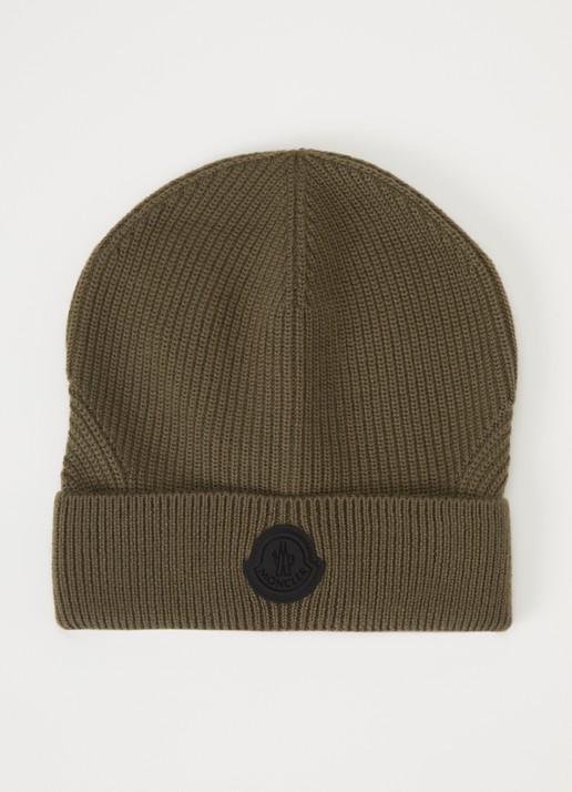 Moncler Ribgebreide muts van scheerwol met logo