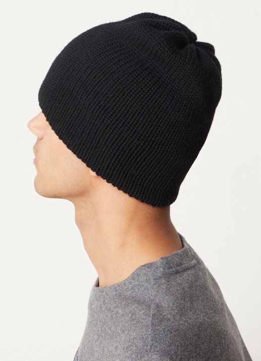Moncler Ribgebreide muts van scheerwol met logoborduring - voorkant 2 zwart