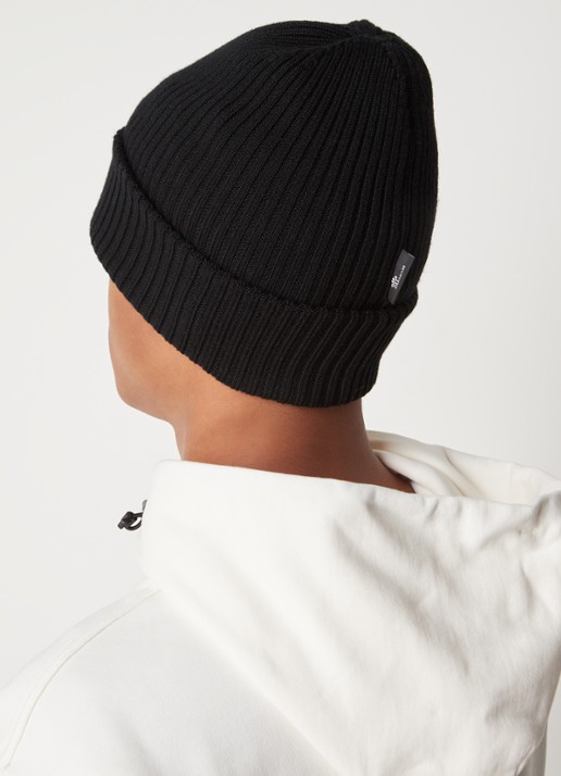 Moncler Ribgebreide muts van wol met logo - voorkant 2 zwart