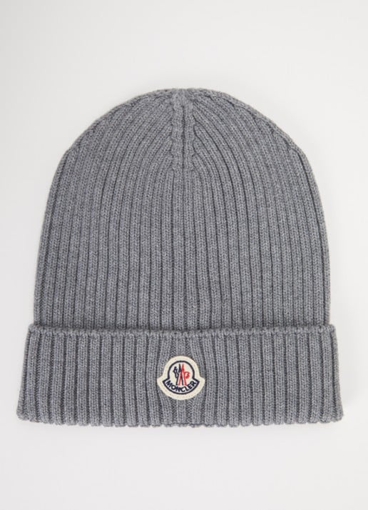 Moncler Ribgebreide muts van wol met logo