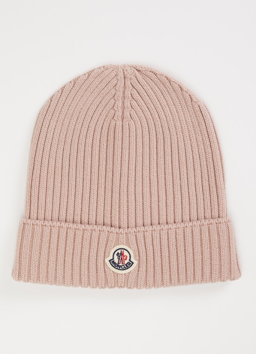 Moncler Ribgebreide muts van wol met logo