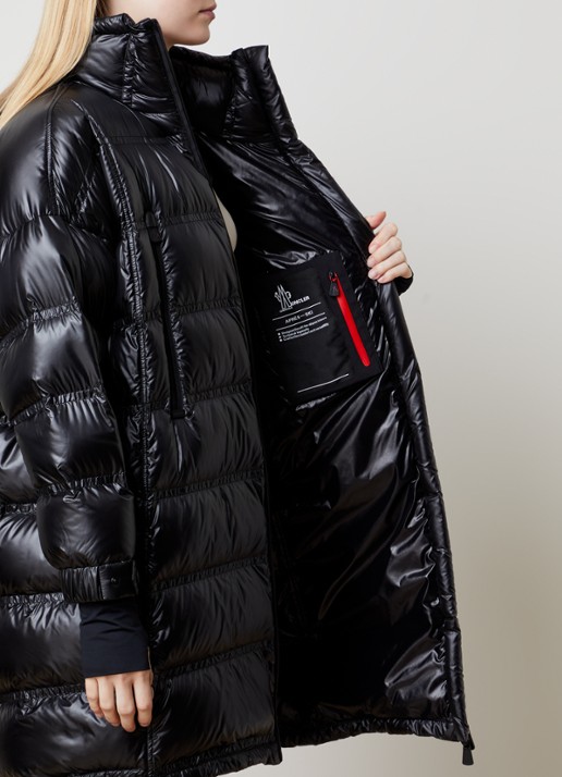 Moncler Rochelairs longline puffer jas met logo - detail 4 zwart