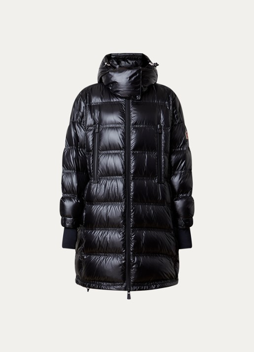 Moncler Rochelairs longline puffer jas met logo - voorkant 5 zwart